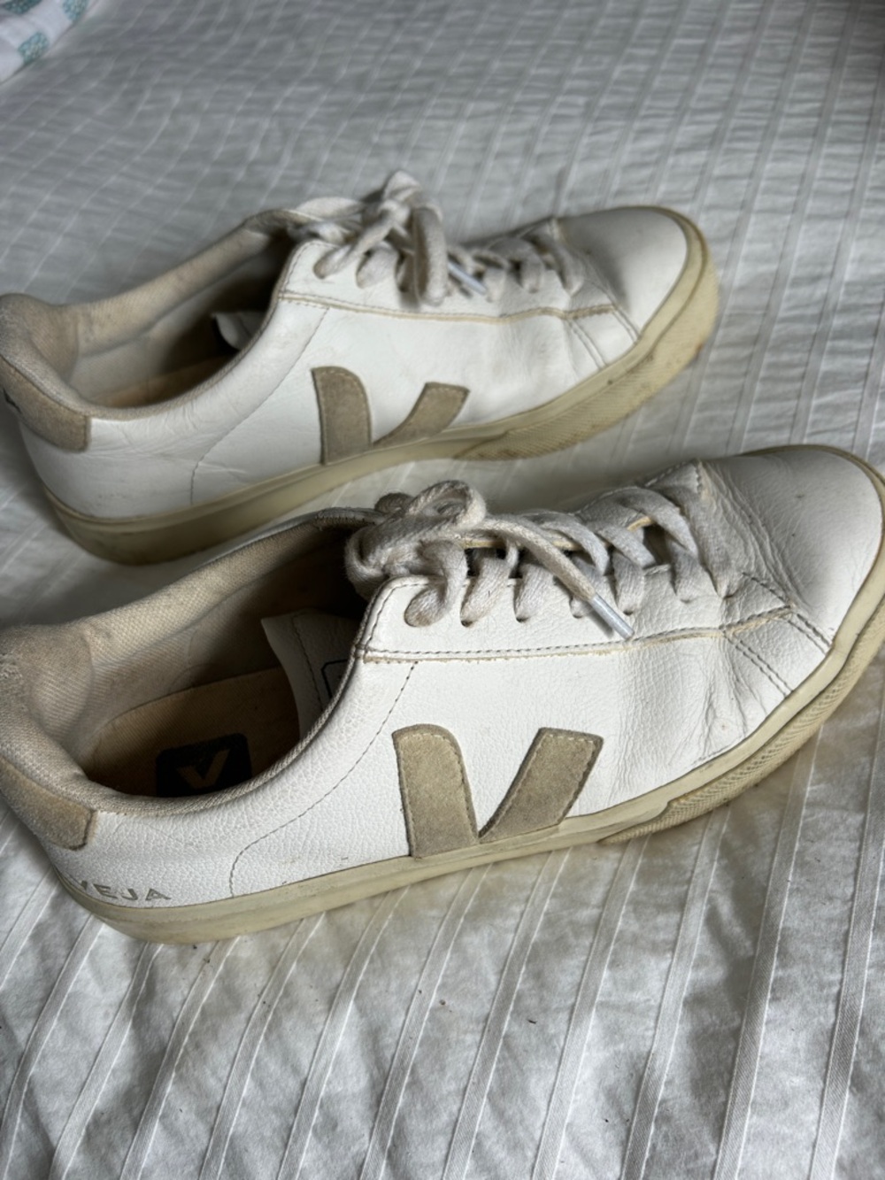 Veja White Leather Sneakers with Beige Accents